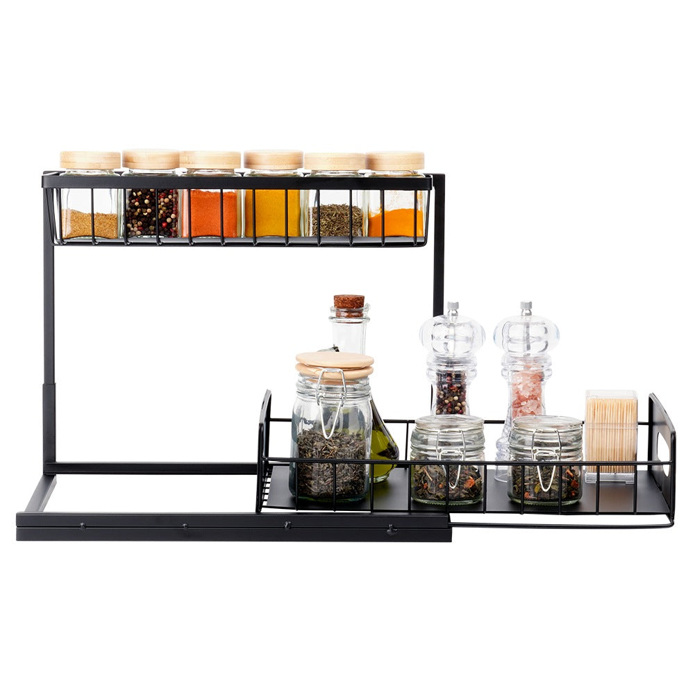 Metal Kitchen Shelf with Pull-Out Drawer, Black, 36x27x28.5 cm