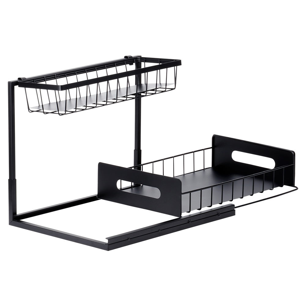 Metal Kitchen Shelf with Pull-Out Drawer, Black, 36x27x28.5 cm