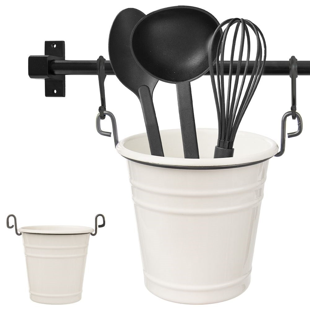 Metal Kitchen Utensil Holder and Herb Pot with Hooks