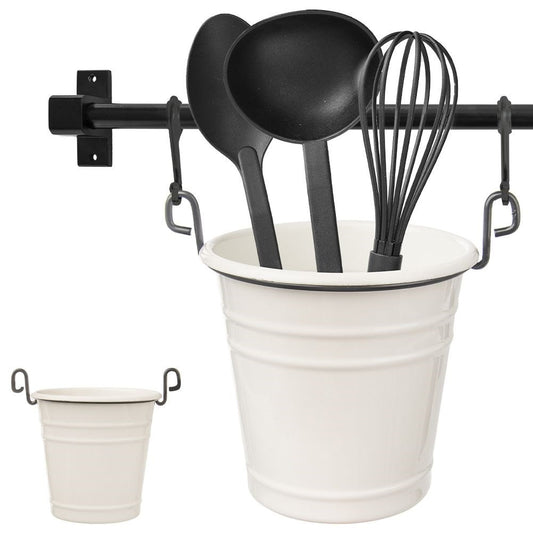 Metal Kitchen Utensil Holder and Herb Pot with Hooks