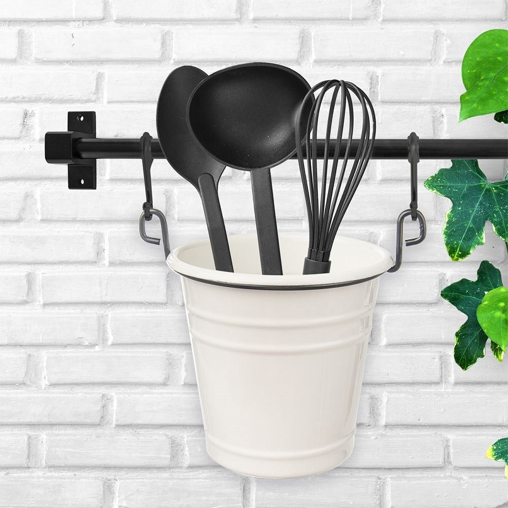 Metal Kitchen Utensil Holder and Herb Pot with Hooks