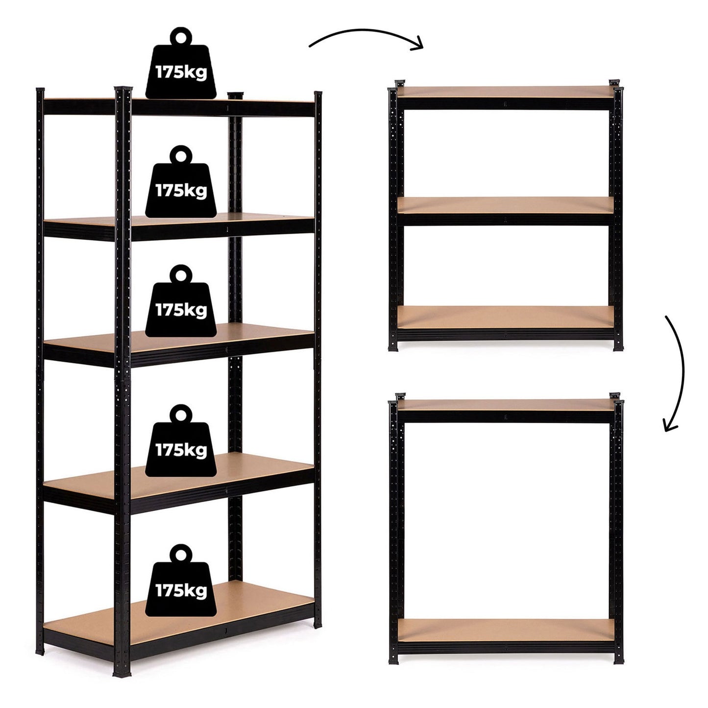 Metal Storage Shelf 180x90x30 cm for Garage or Basement, 5 Shelves, 875 kg Capacity ModernHome