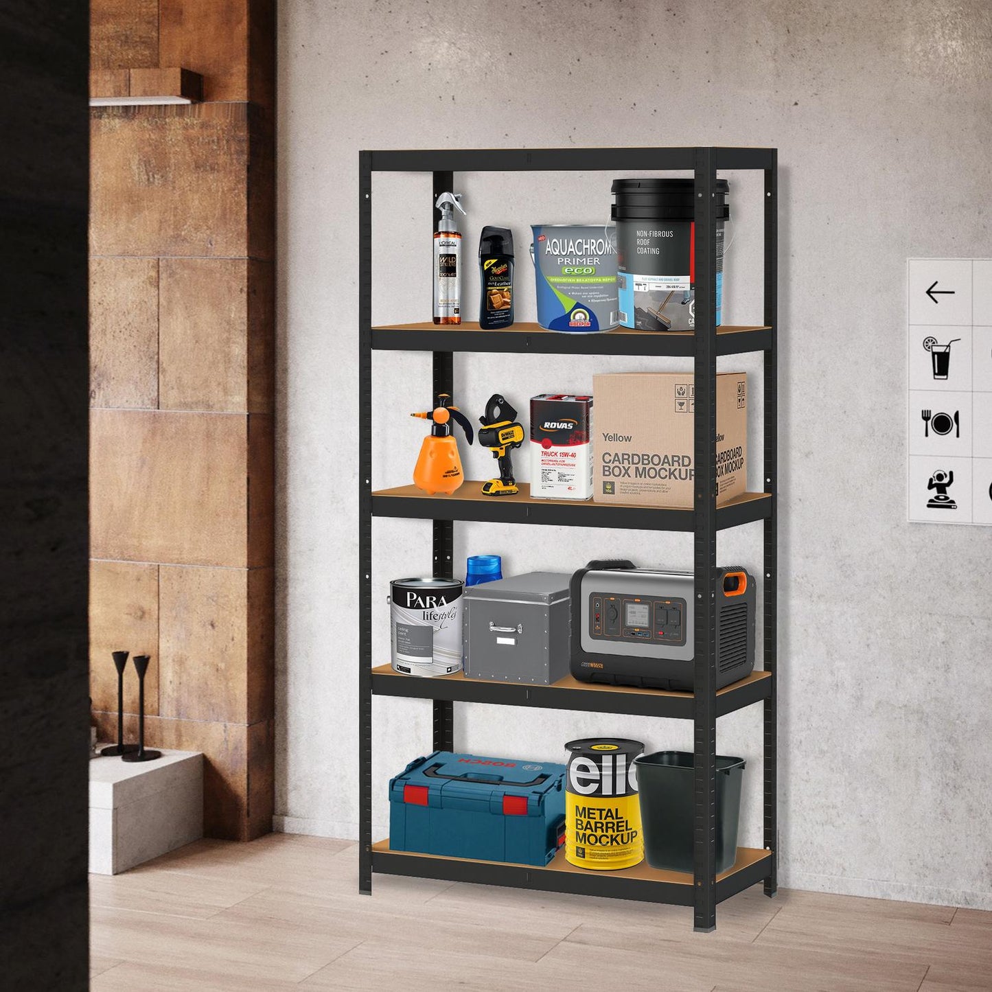 Metal Storage Shelf 180x90x30 cm for Garage or Basement, 5 Shelves, 875 kg Capacity ModernHome