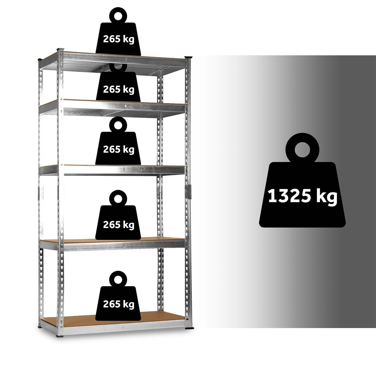Metal Storage Shelf, 183x90x40 cm, 5 MDF Shelves