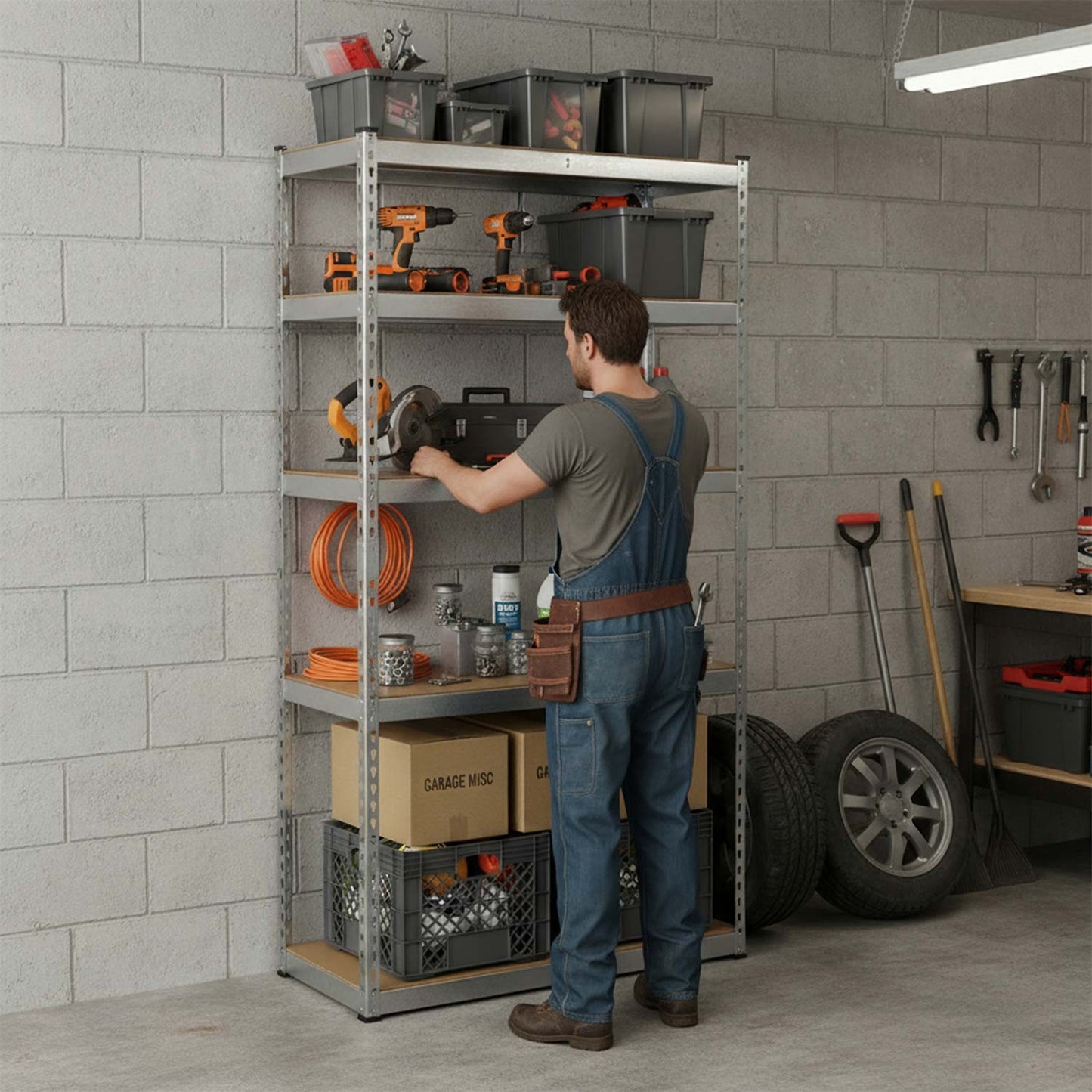 Metal Storage Shelf, 183x90x40 cm, 5 MDF Shelves