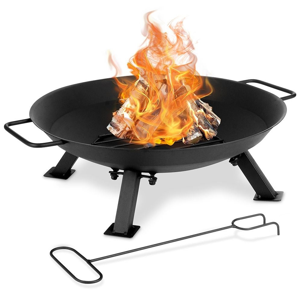 Metal fireplace with handle and fire fork for garden