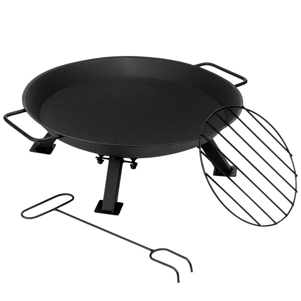 Metal fireplace with handle and fire fork for garden