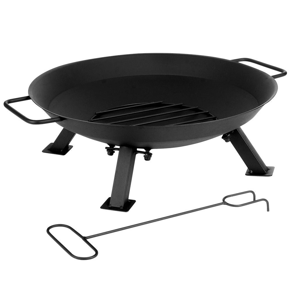 Metal fireplace with handle and fire fork for garden