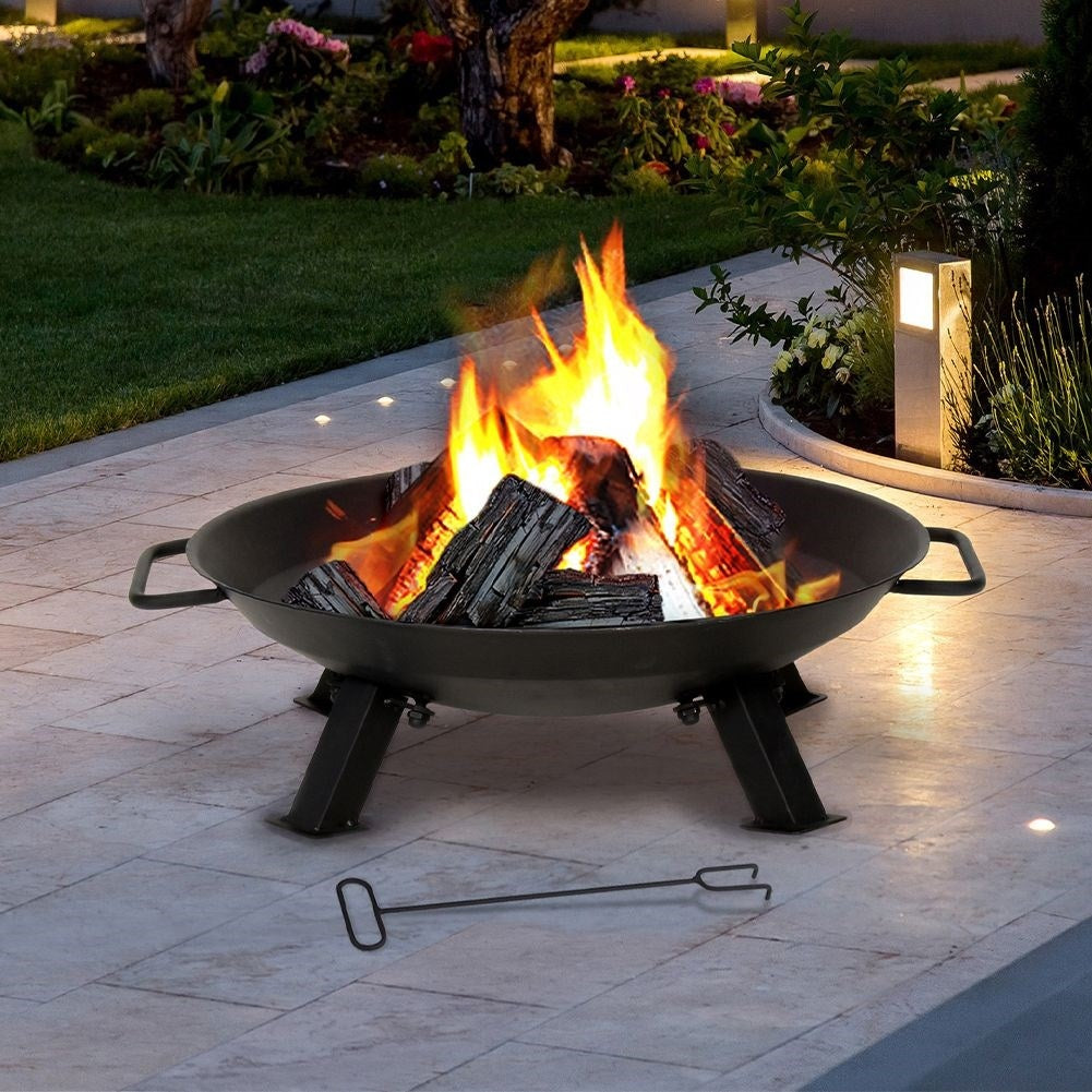 Metal fireplace with handle and fire fork for garden
