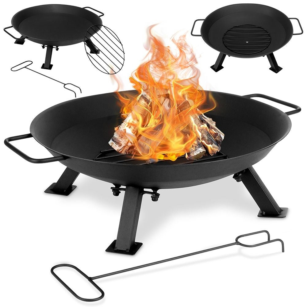 Metal fireplace with handle and fire fork for garden