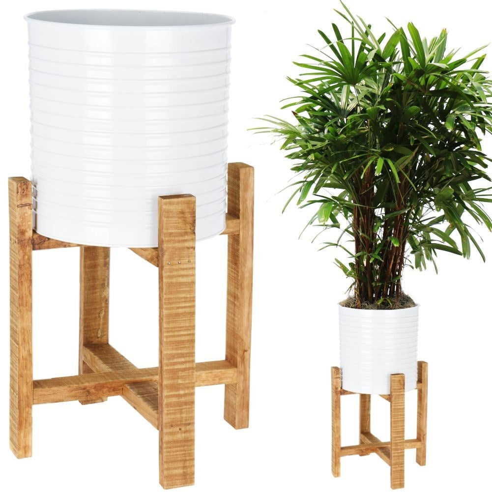 Metal flower pot on a wooden stand - Modern & Industrial