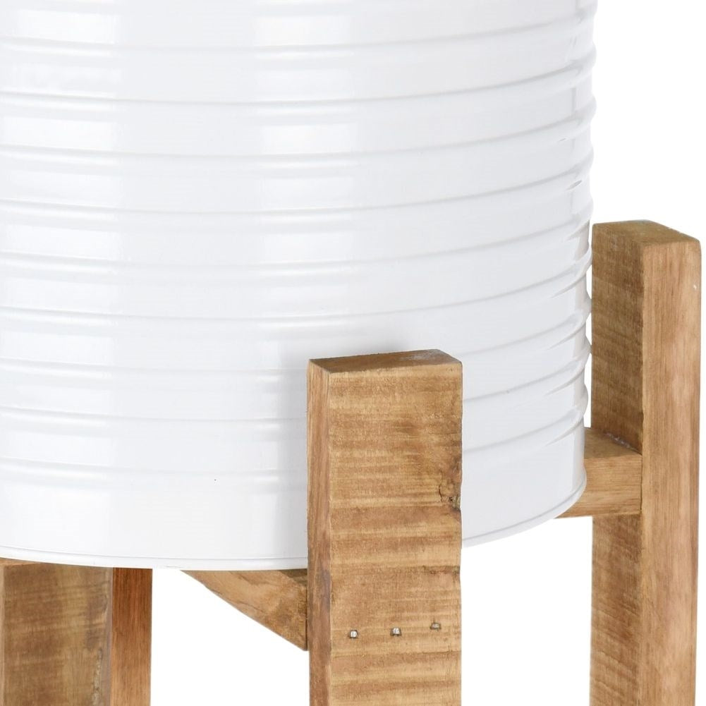 Metal flower pot on a wooden stand - Modern & Industrial