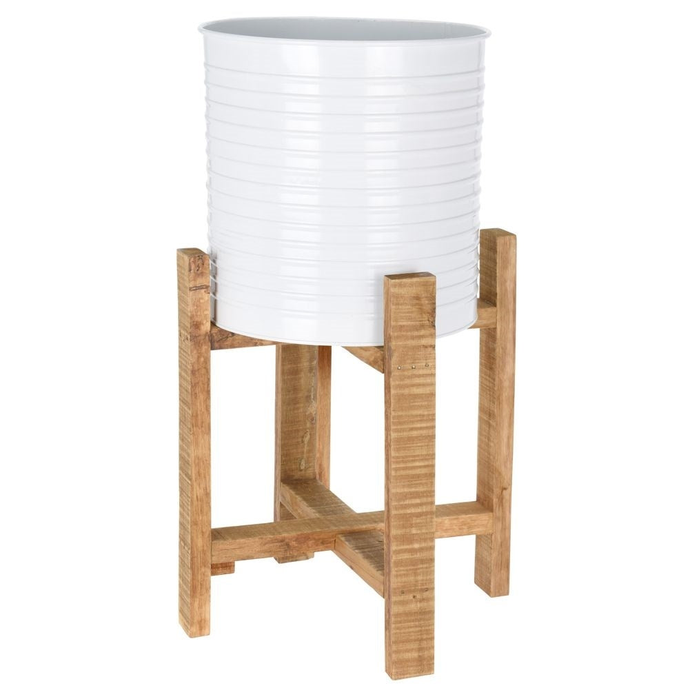 Metal flower pot on a wooden stand - Modern & Industrial