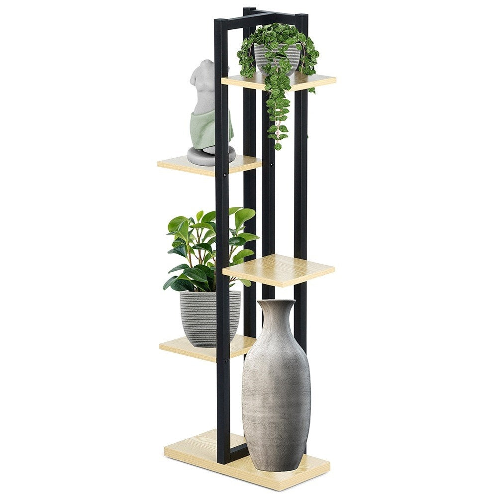 Metal flower stand with 6 pot slots, industrial style