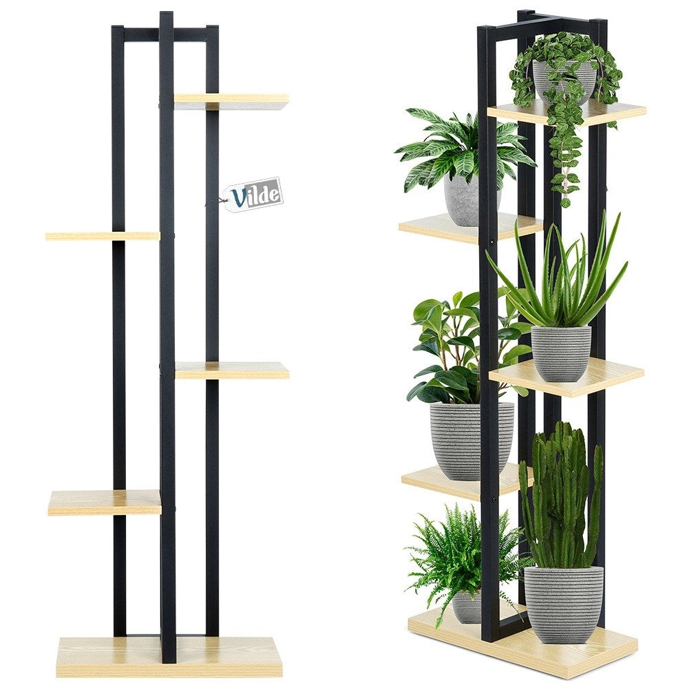 Metal flower stand with 6 pot slots, industrial style