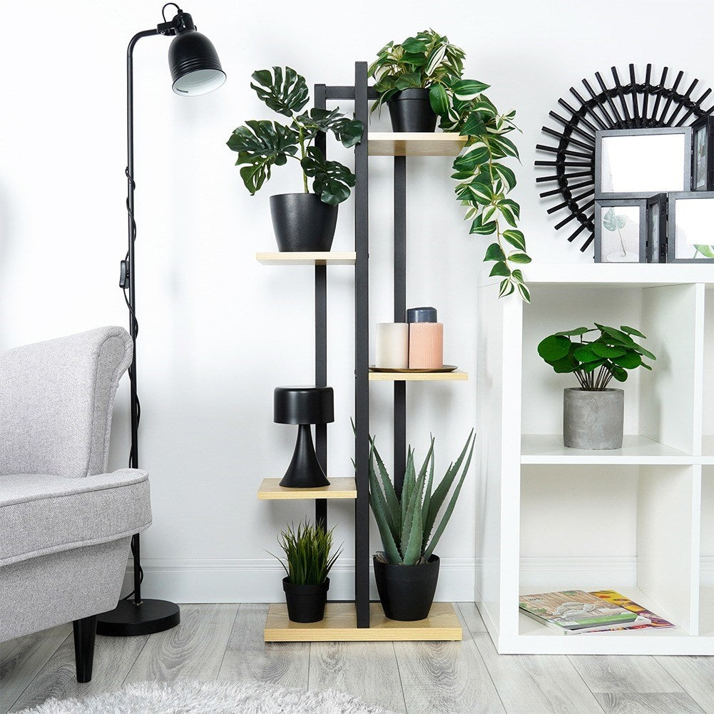 Metal flower stand with 6 pot slots, industrial style