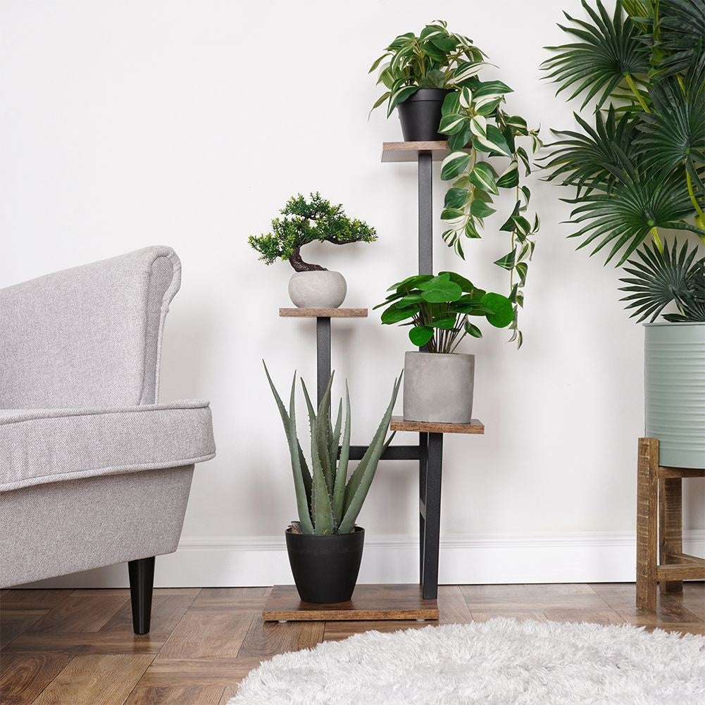 Metal flower stand with four tiers, industrial style