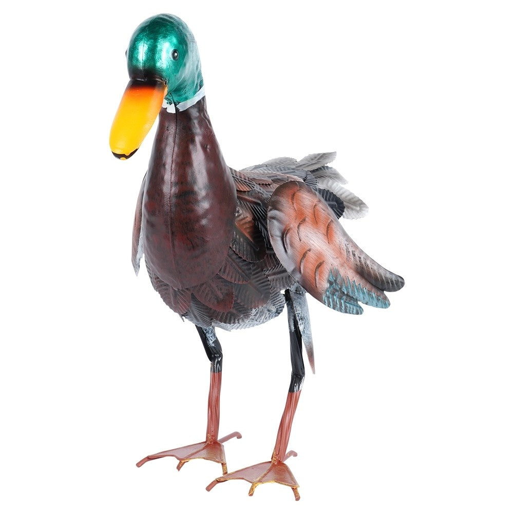 Metal garden duck with vibrant colors for outdoor use