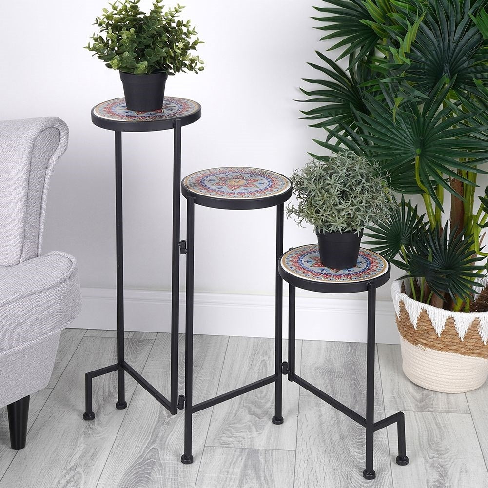 Metallic Black Plant Stand with 3 Levels for Flowers