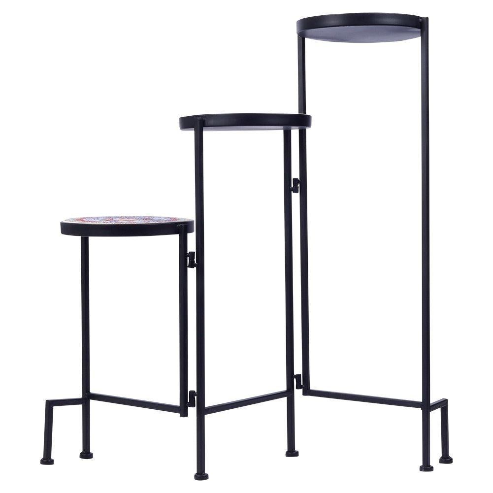 Metallic Black Plant Stand with 3 Levels for Flowers