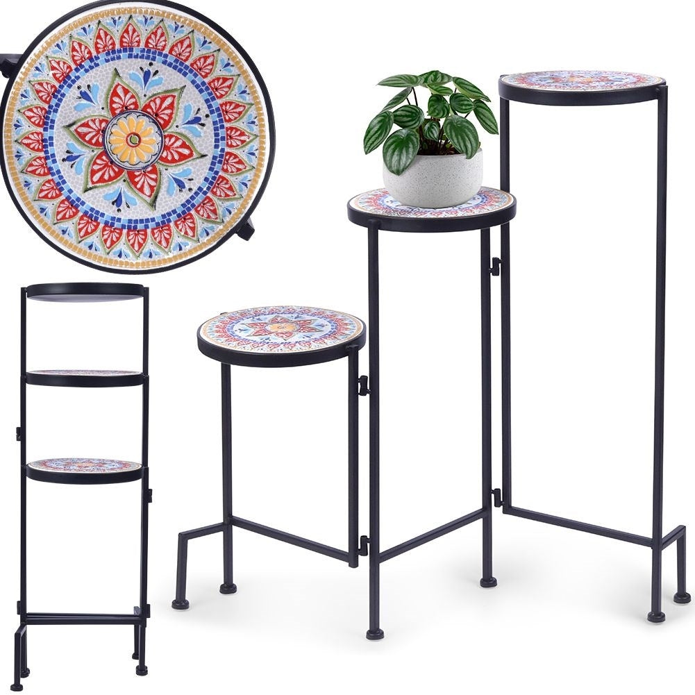 Metallic Black Plant Stand with 3 Levels for Flowers
