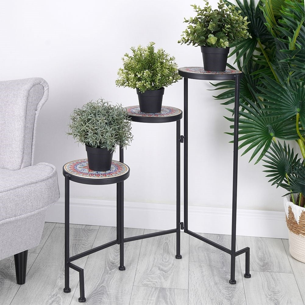 Metallic Black Plant Stand with 3 Levels for Flowers