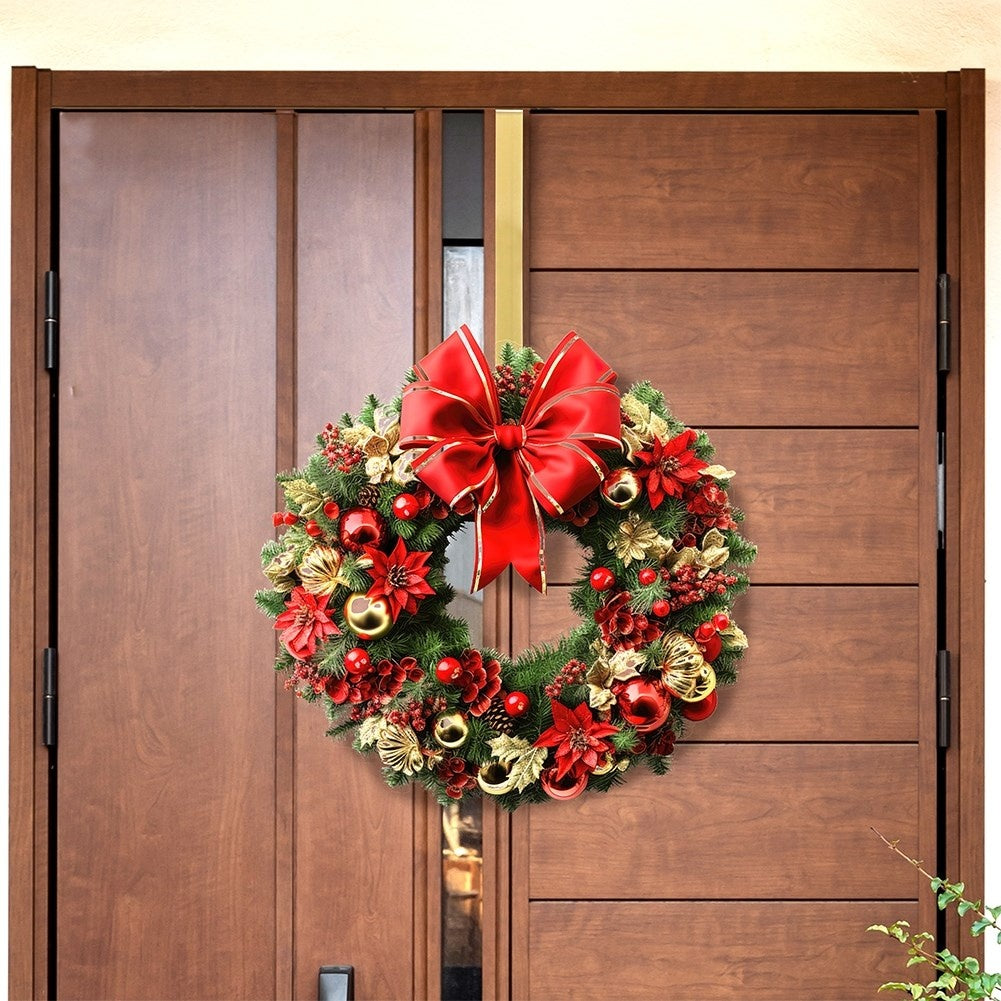 Metallic golden wreath hanger for festive decoration