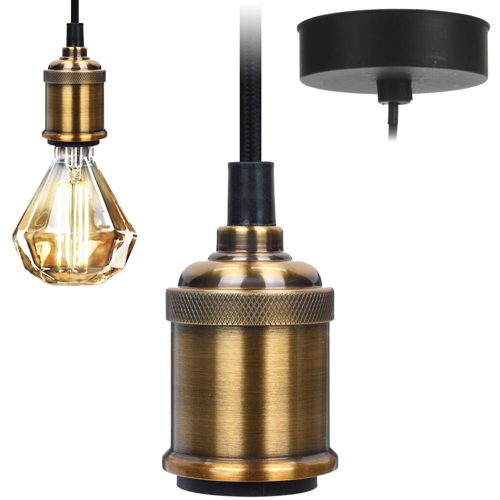 Metallic lamp base with cable for decorative ceiling suspension
