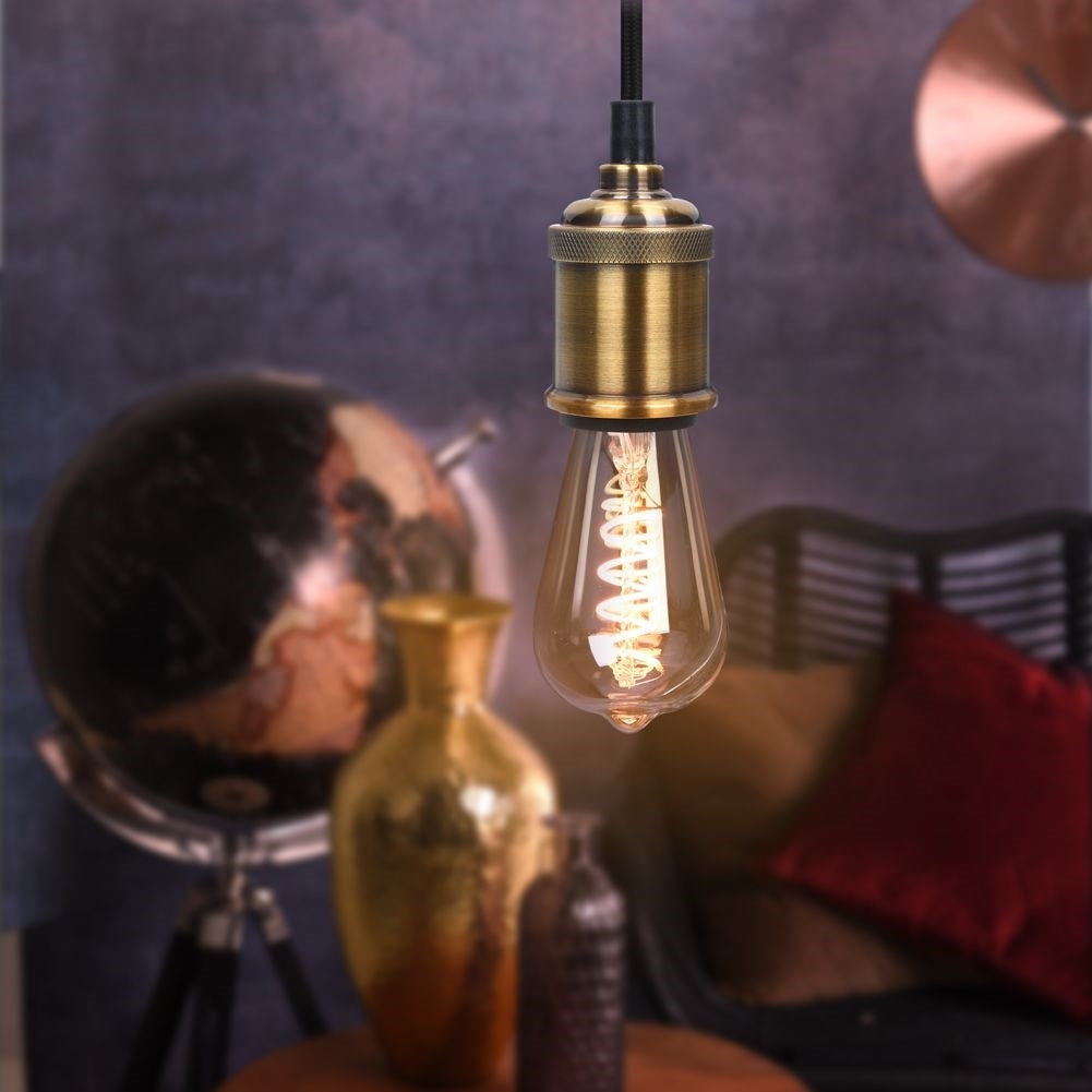 Metallic lamp base with cable for decorative ceiling suspension