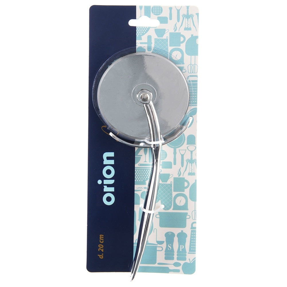 Metal pizza cutter with comfortable handle and suspension