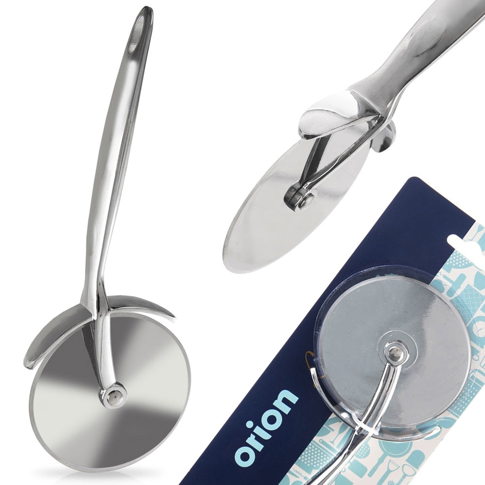 Metal pizza cutter with comfortable handle and suspension