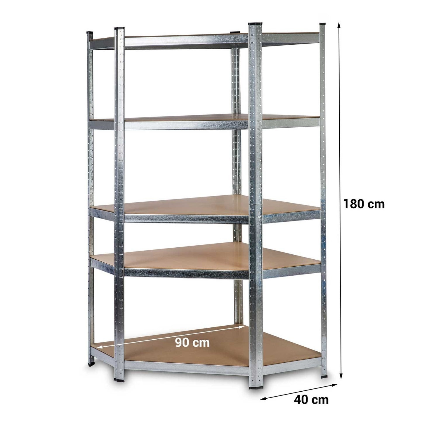 Corner Metal Shelf Unit, 180x90x40cm, 5 MDF Shelves