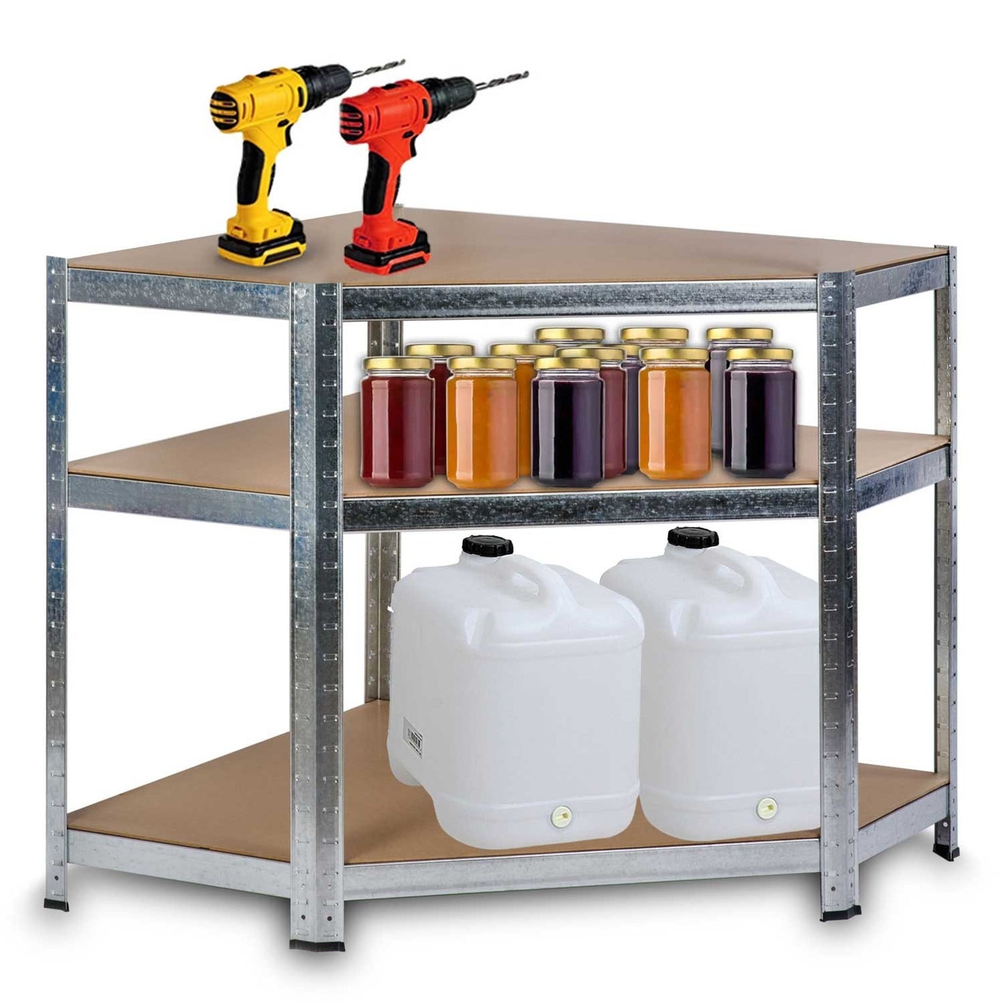 Corner Metal Shelf Unit, 180x90x40cm, 5 MDF Shelves