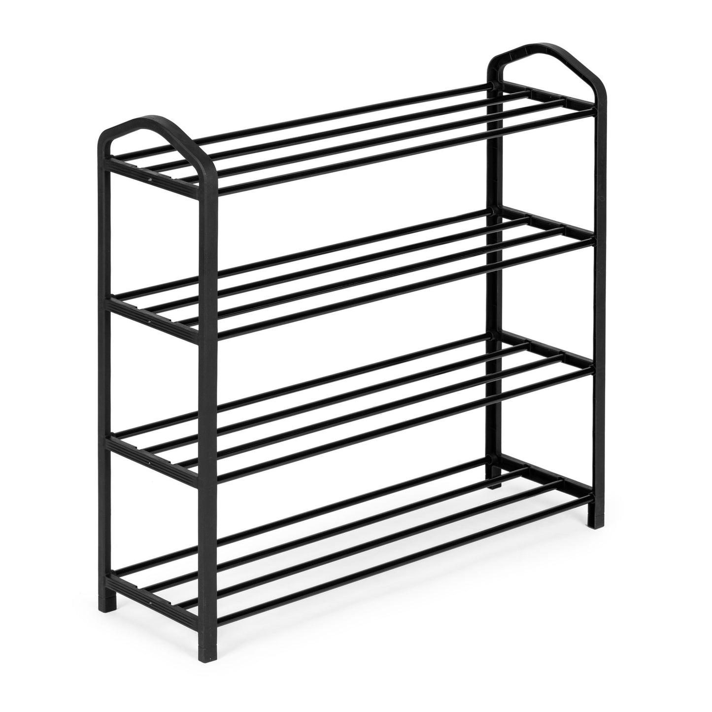 Metal shoe rack, 4 shelves, 12 pairs of shoes, black