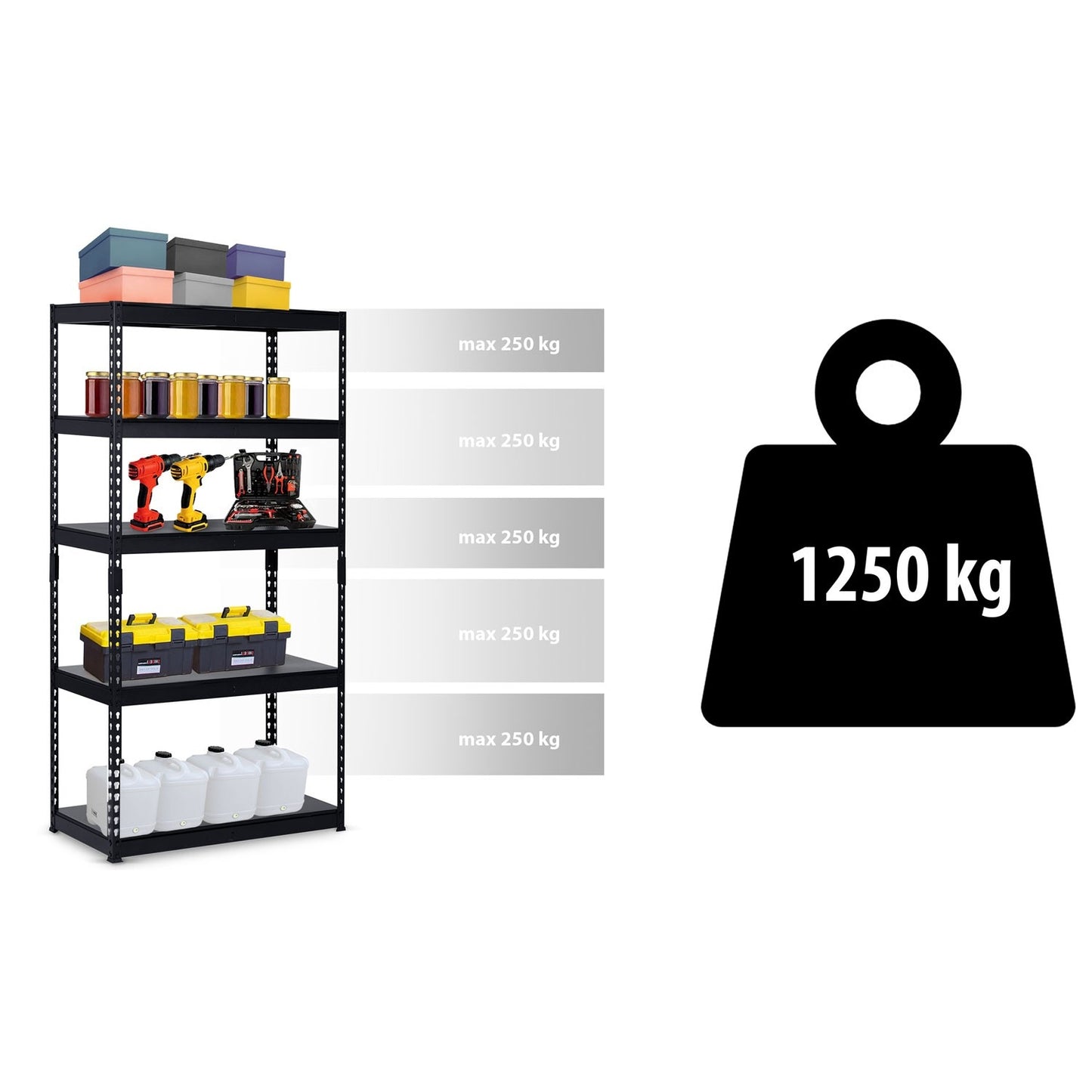 Metal warehouse shelf 183 x 90 x 45 cm Humberg HR-700 black