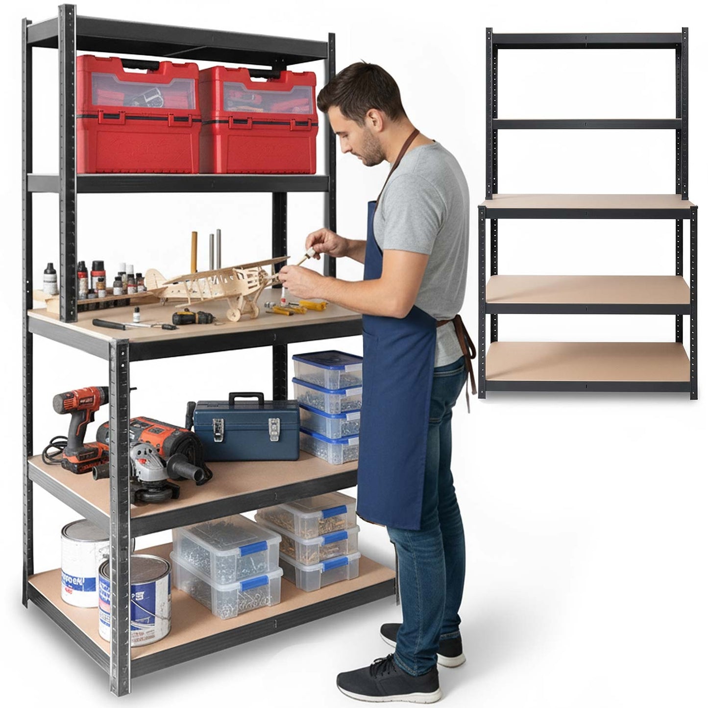 Metal workbench shelf 180 x 100 x 60 cm Humberg HR-855 black