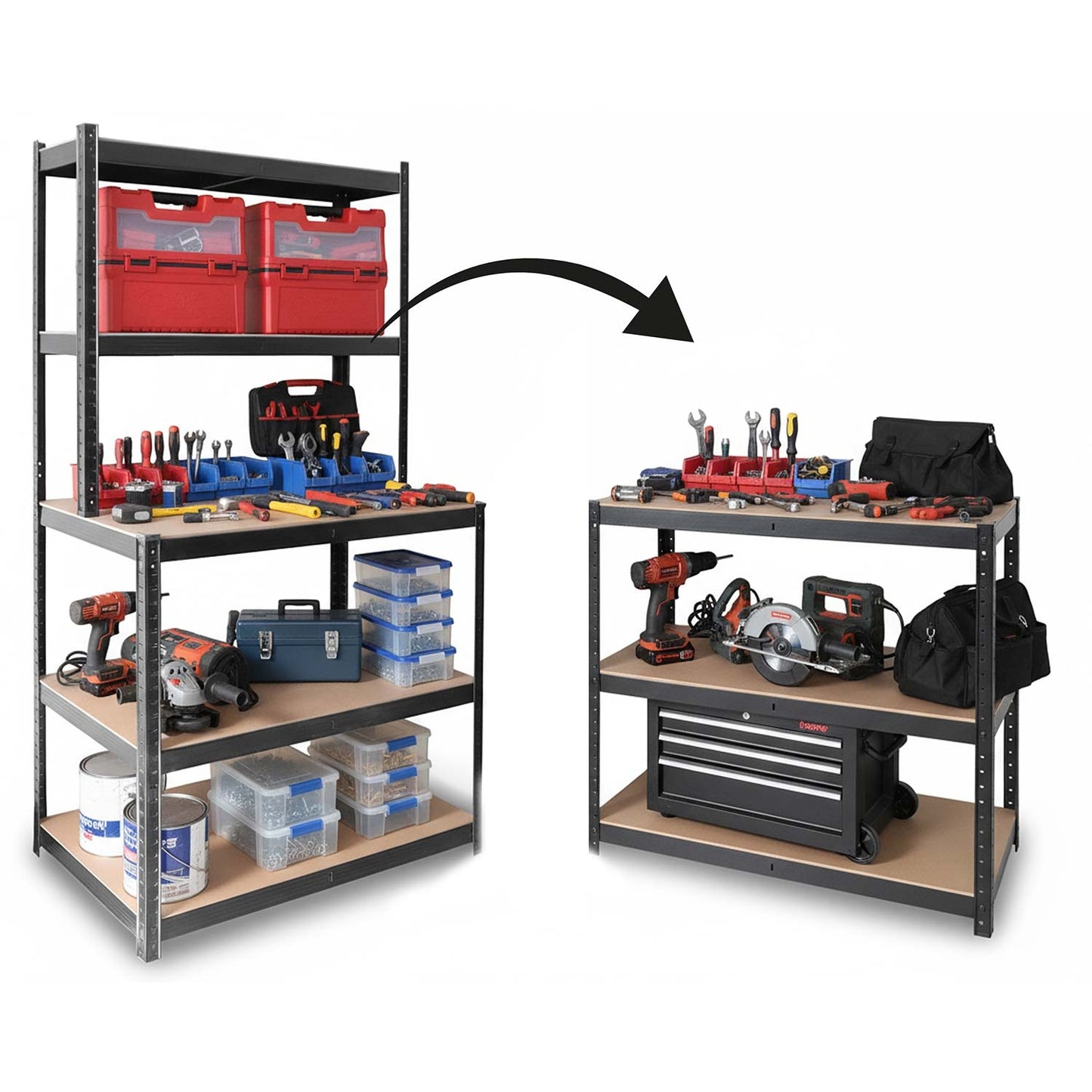 Metal workbench shelf 180 x 100 x 60 cm Humberg HR-855 black