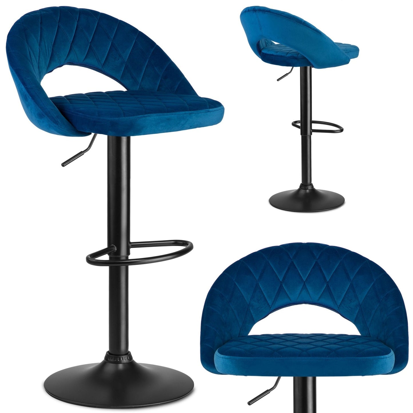 Meva bar stool with backrest, blue