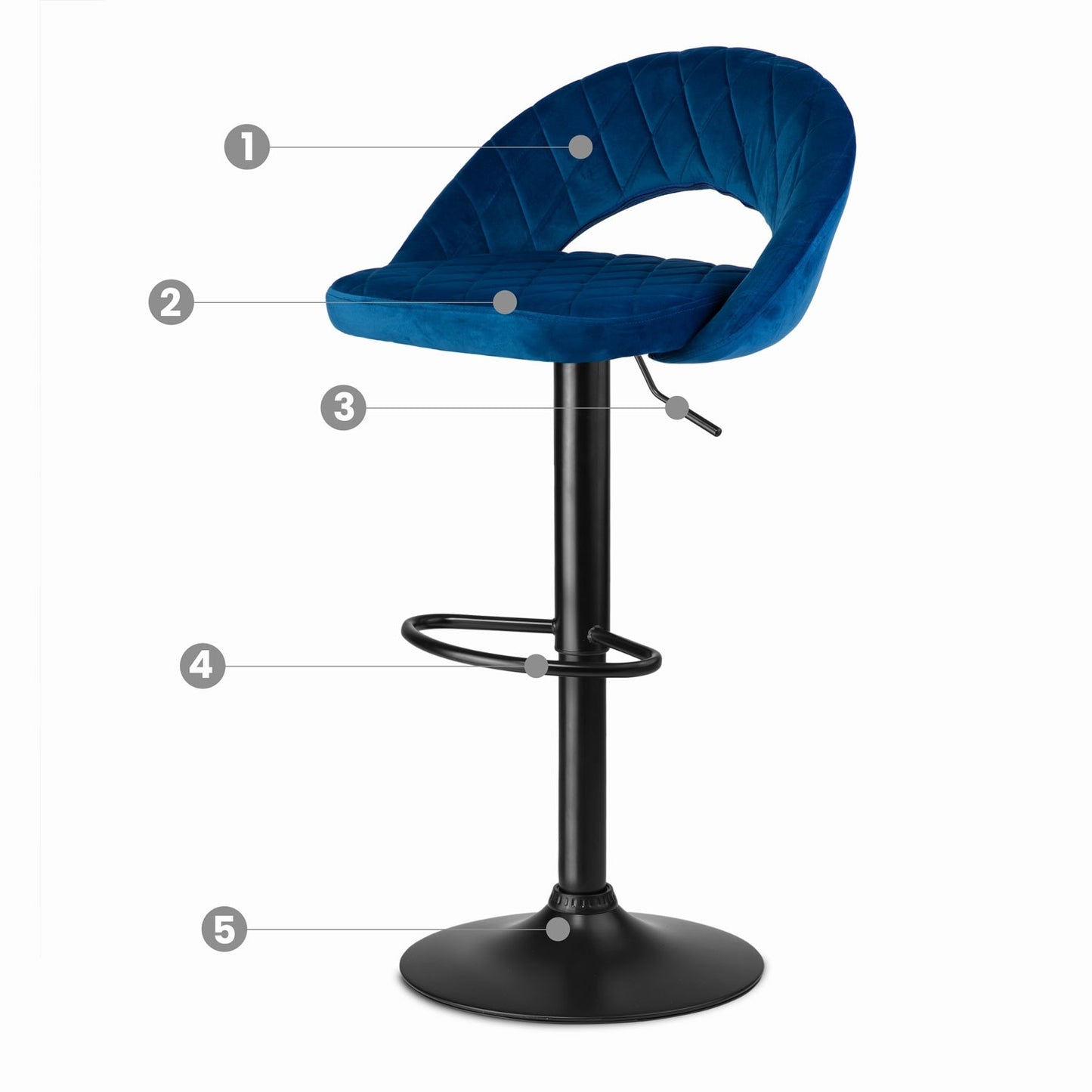 Meva bar stool with backrest, blue