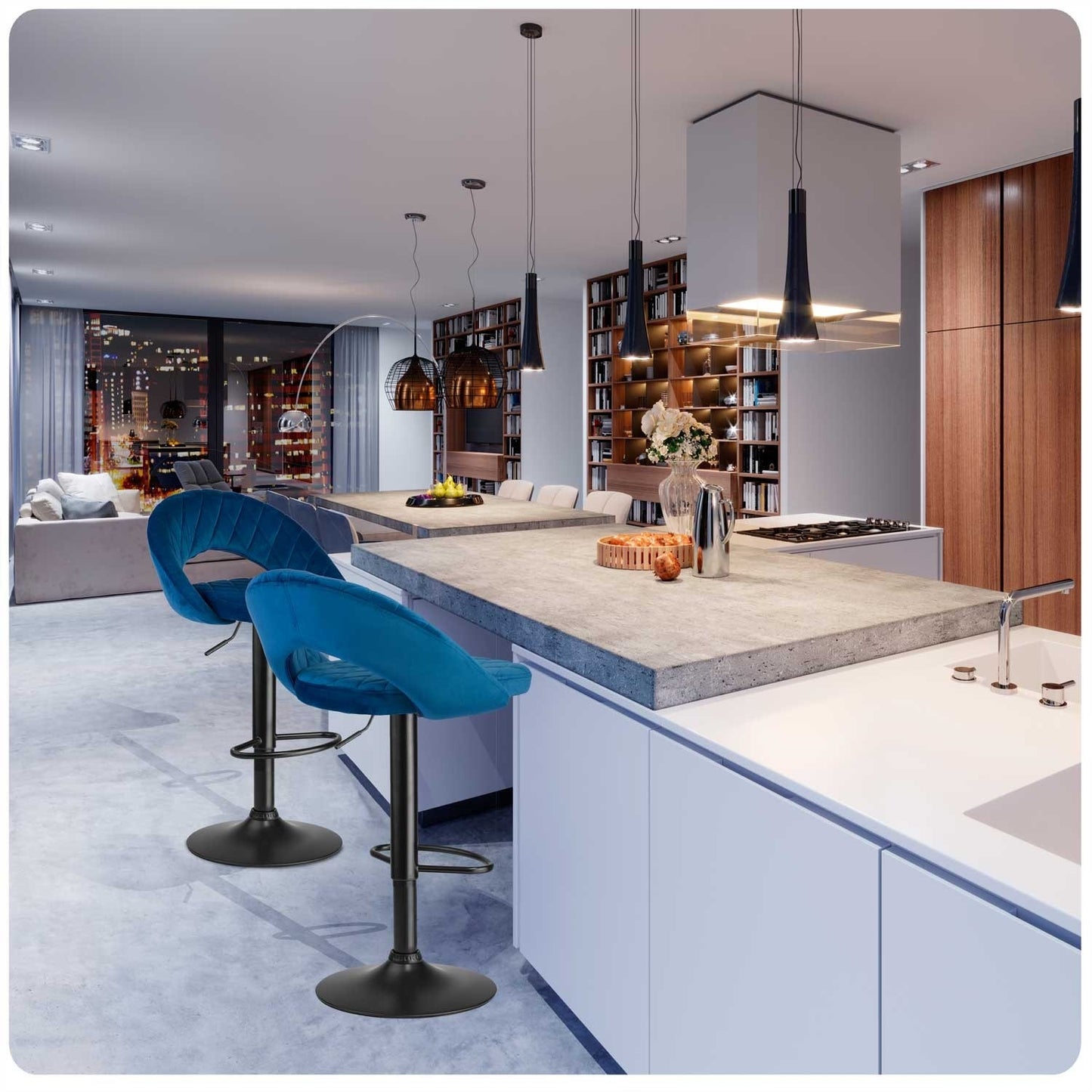 Meva bar stool with backrest, blue
