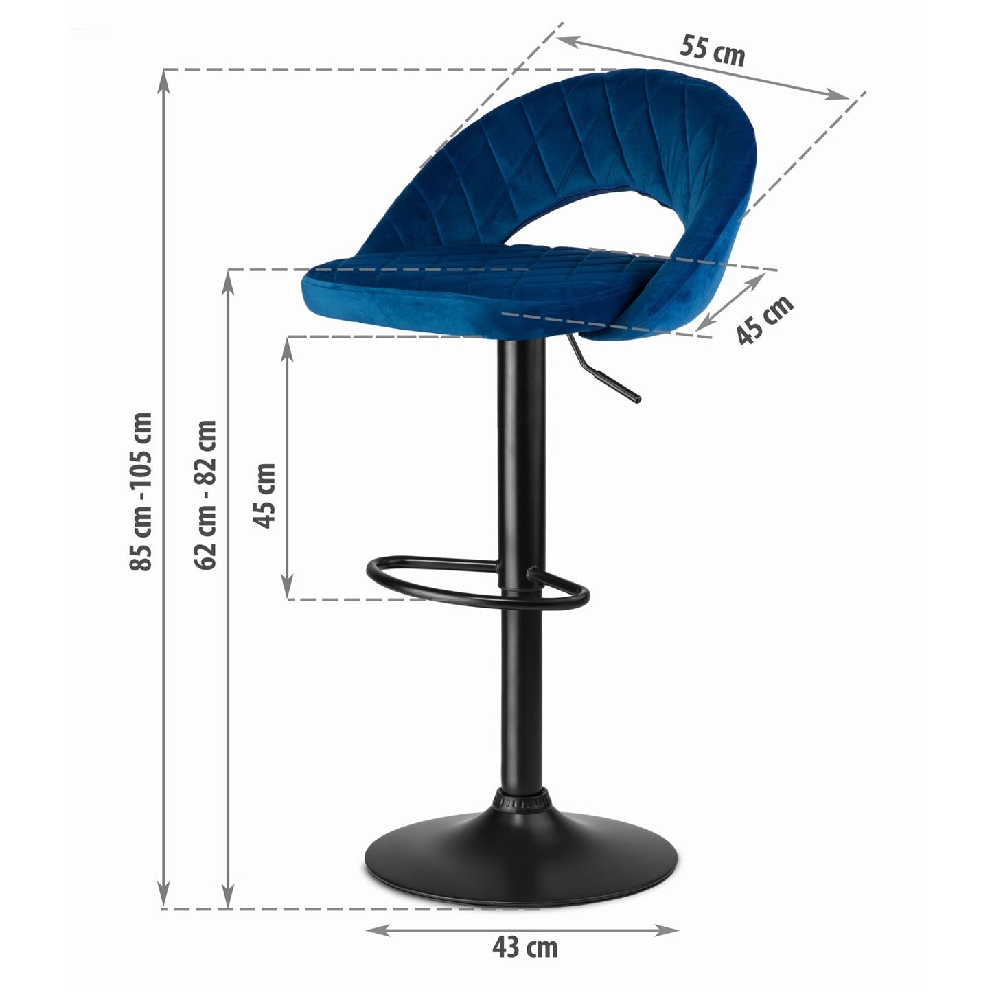 Meva bar stool with backrest, blue