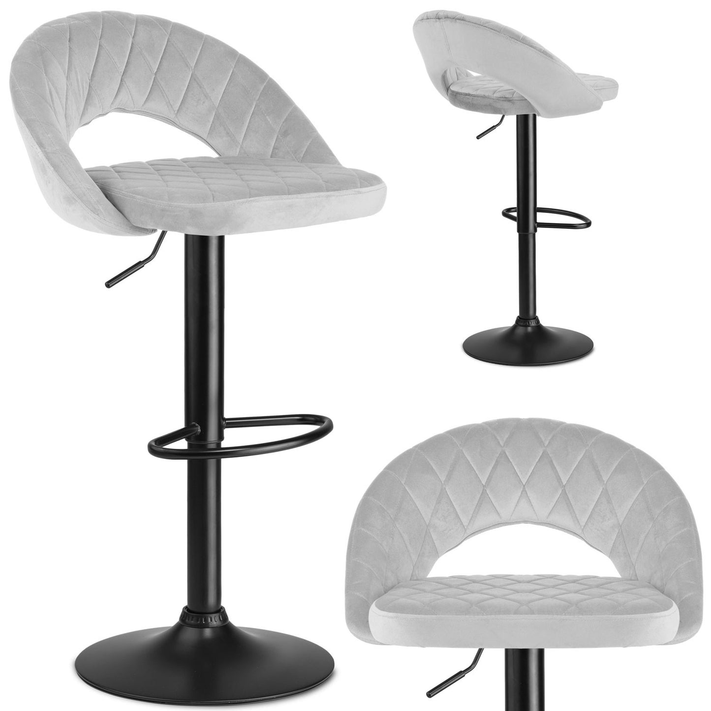 Meva bar stool with backrest, gray