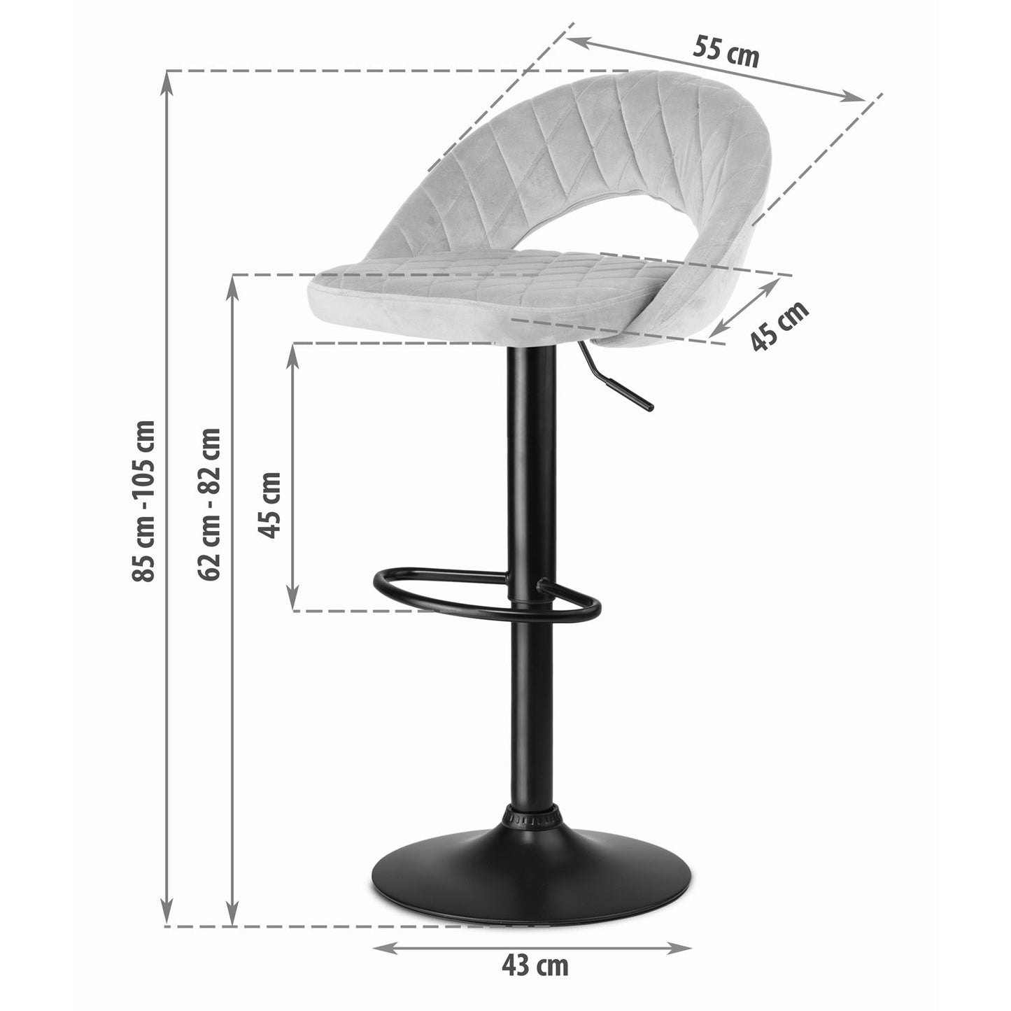 Meva bar stool with backrest, gray