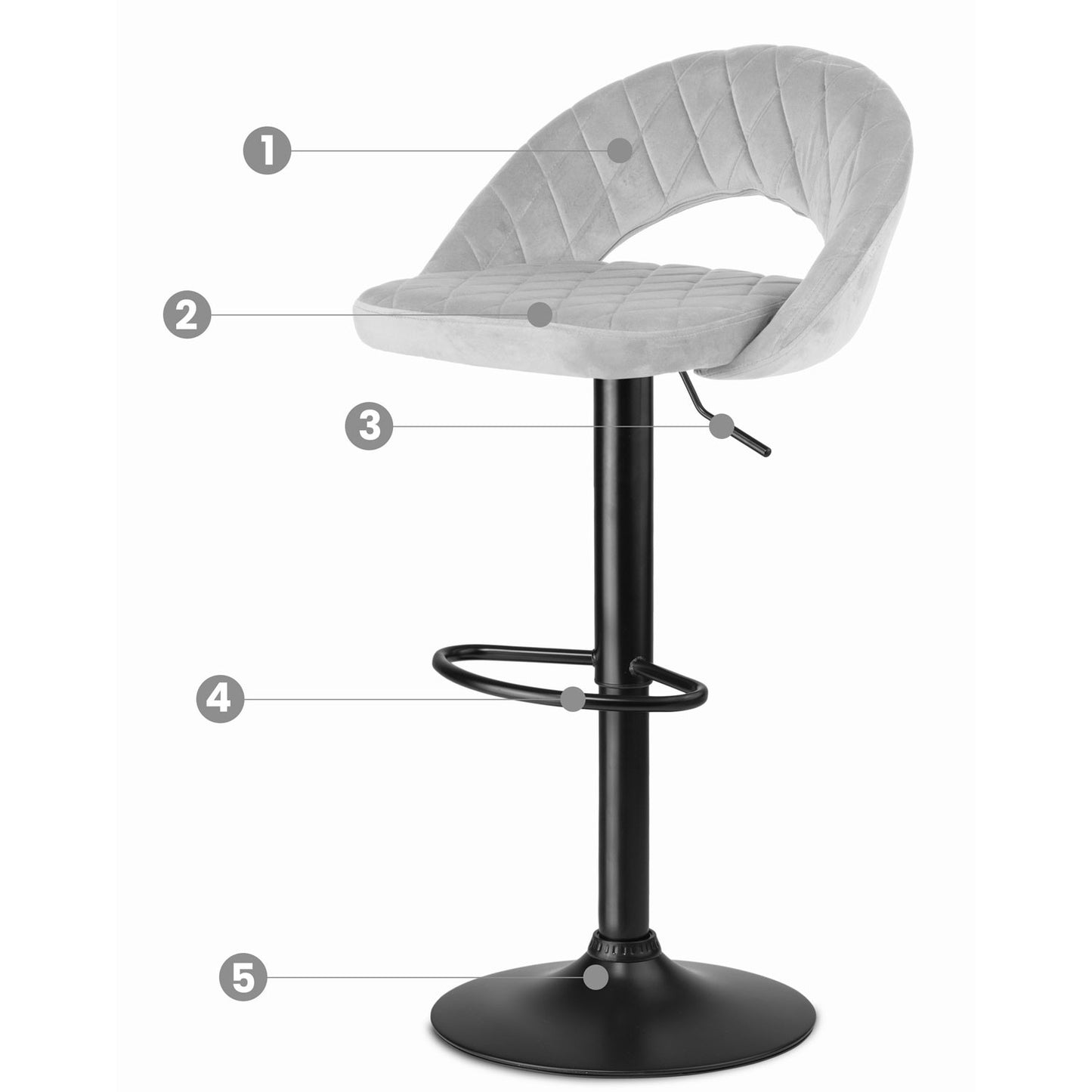 Meva bar stool with backrest, gray