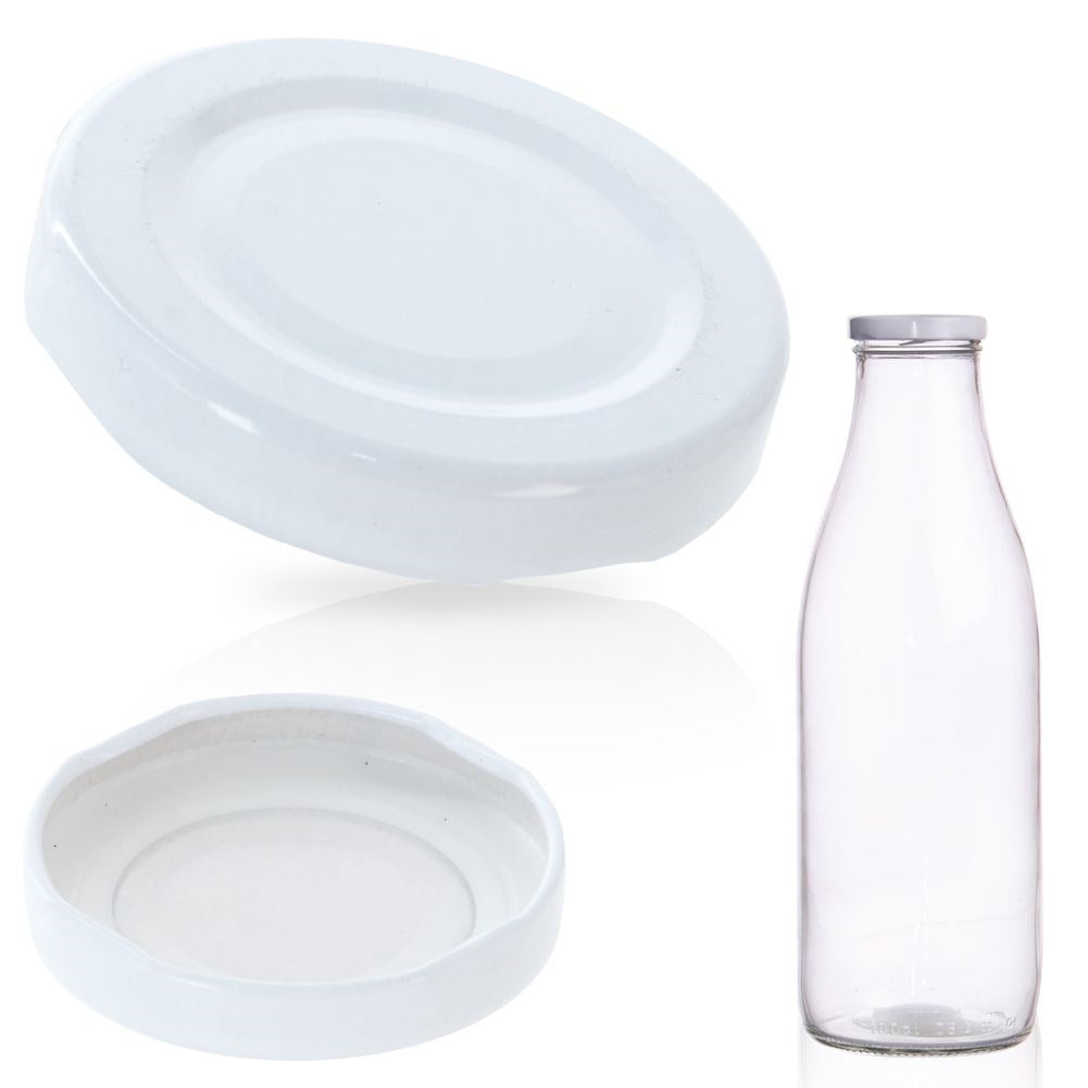 Milk bottle lid in metal with clips for longer durability