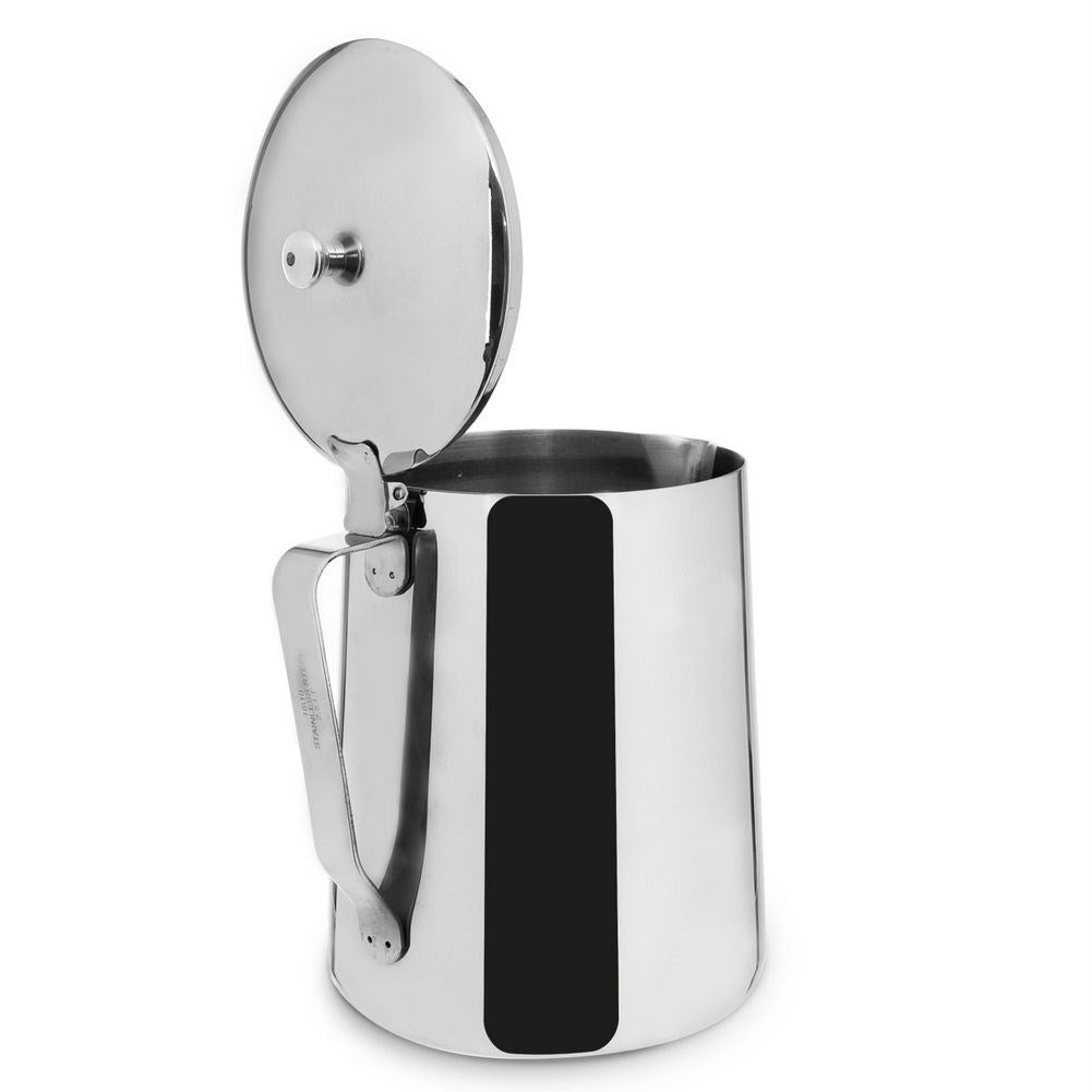 Milk jug with lid in stainless steel for coffee and cream