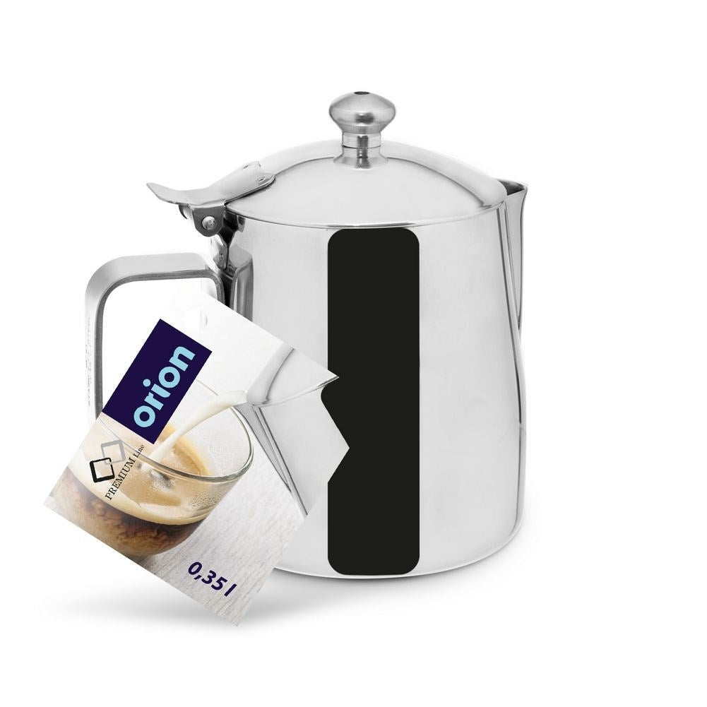Milk jug with lid in stainless steel for coffee and meetings
