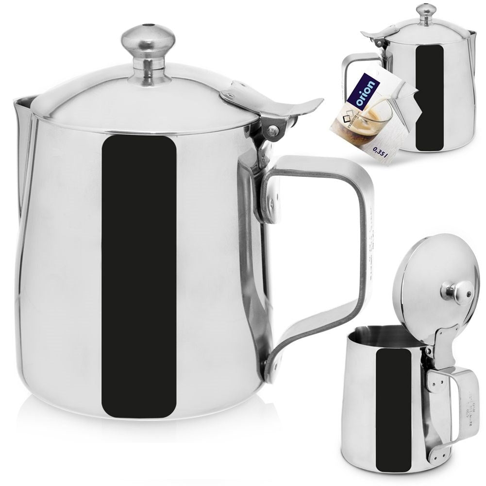 Milk jug with lid in stainless steel for coffee and meetings