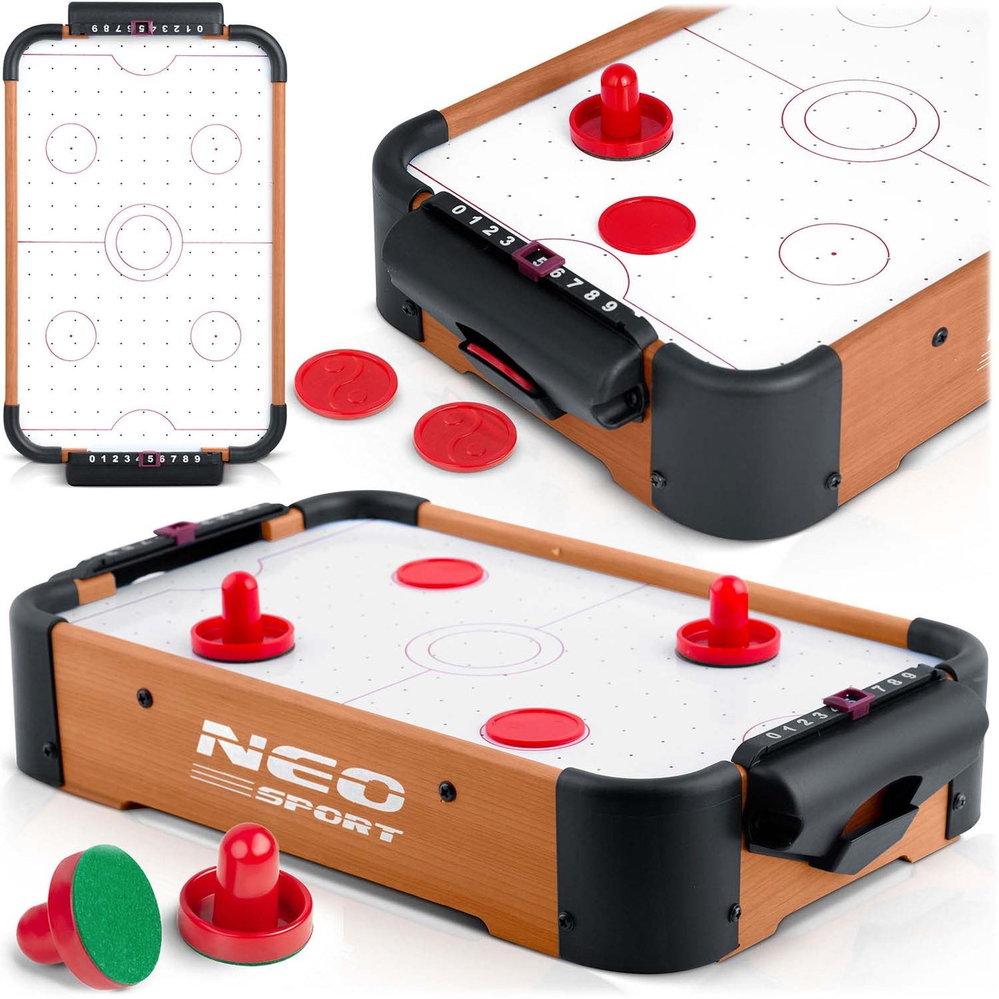 Mini Air Hockey Table with Pucks and Handles, Battery-Powered