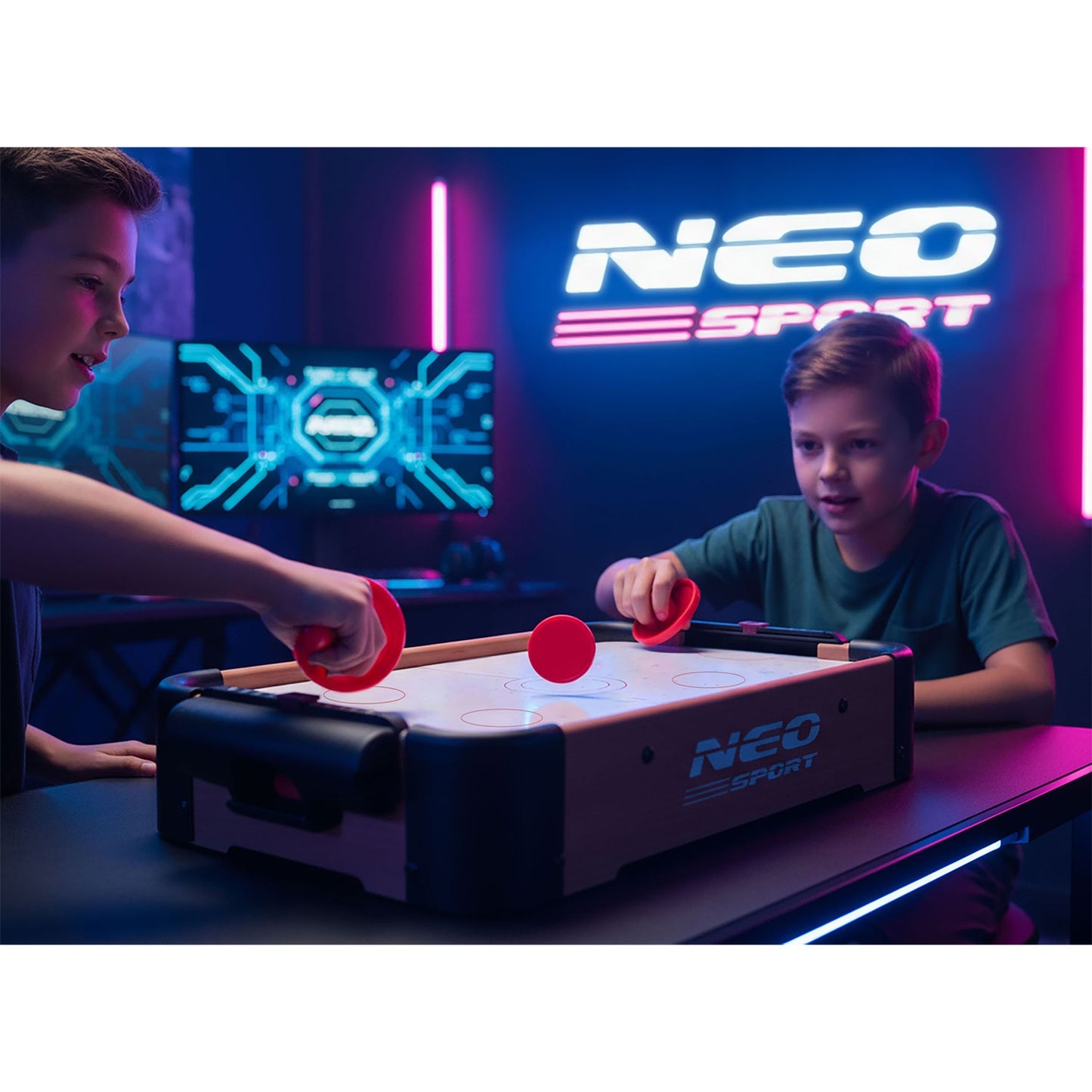 Mini Air Hockey Table with Pucks and Handles, Battery-Powered